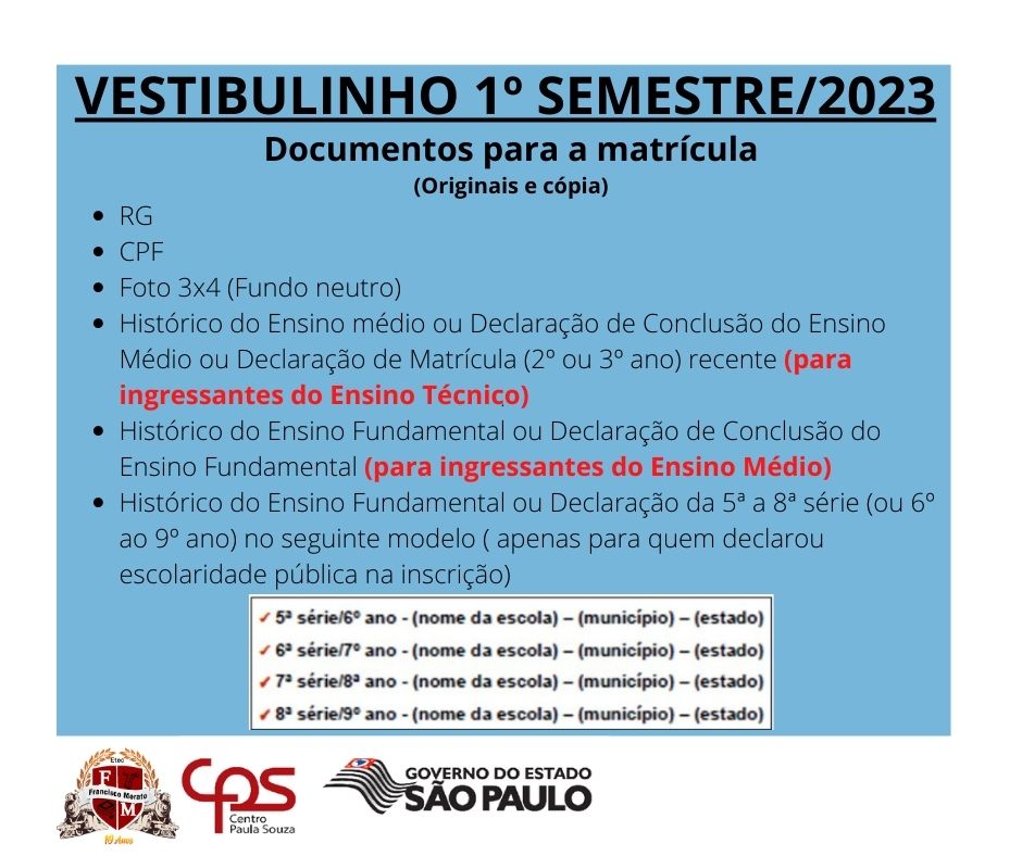 Etec Francisco Morato - VESTIBULINHO 1º SEMESTRE 2024